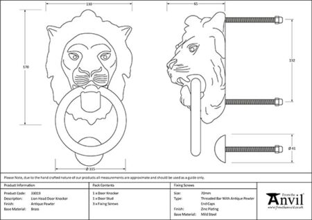 Antique Pewter Lion Head Door Knocker | 33019 - Image 2