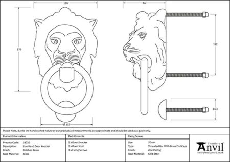 Polished Brass Lion Head Door Knocker | 33020 - Image 2