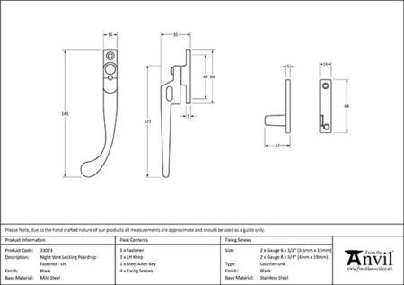 Black Night-Vent Locking Peardrop Fastener - LH | 33023 - Image 2