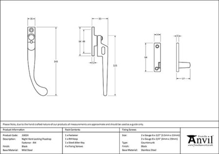 Black Night-Vent Locking Peardrop Fastener - RH | 33024 - Image 2