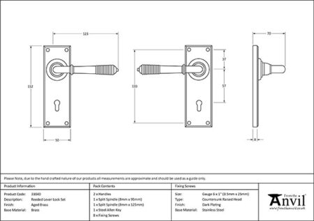 Aged Brass Reeded Lever Lock Set | 33040 - Image 2