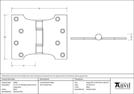 Black 4" x 3" x 5" Parliament Hinge (pair) ss | 33045 - Image 2