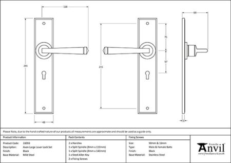 Black Large Avon Lever Lock Set | 33093 - Image 2