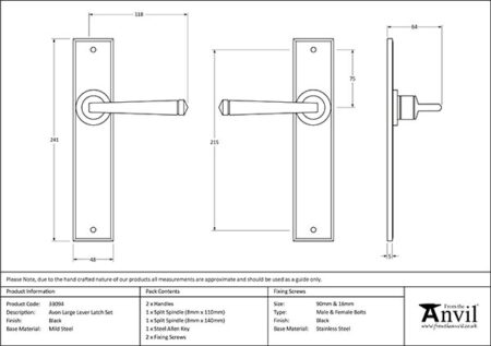 Black Large Avon Lever Latch Set | 33094 - Image 2