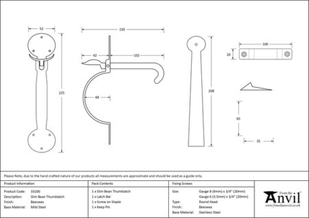 Beeswax Slim Bean Thumblatch | 33100 - Image 2