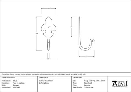 Beeswax Fleur-De-Lys Coat Hook | 33121 - Image 2