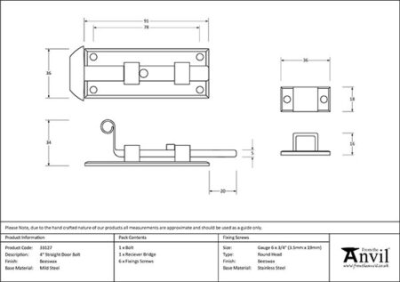 Beeswax 4" Straight Door Bolt | 33127 - Image 2