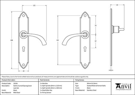 Black Gothic Curved Sprung Lever Lock Set | 33136 - Image 2
