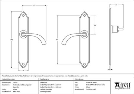 Black Gothic Curved Sprung Lever Latch Set | 33137 - Image 2