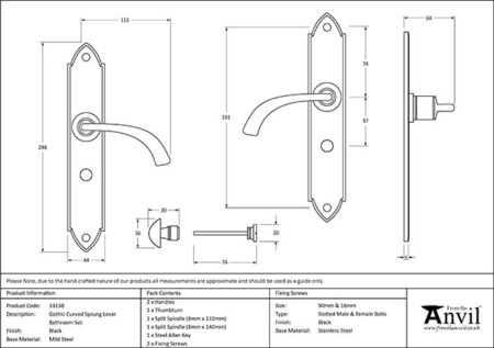 Black Gothic Curved Sprung Lever Bathroom Set | 33138 - Image 2