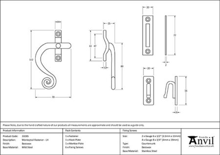 Beeswax Monkeytail Fastener - LH | 33185 - Image 2