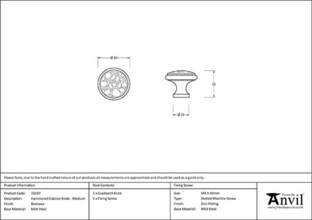 Beeswax Hammered Cabinet Knob - Medium | 33197 - Image 2