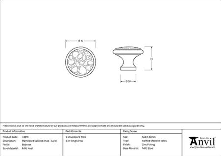 Beeswax Hammered Cabinet Knob - Large | 33198 - Image 2