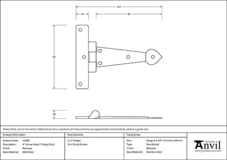 From the Anvil Arrow Head T Hinge (pair) - Beeswax - Image 2