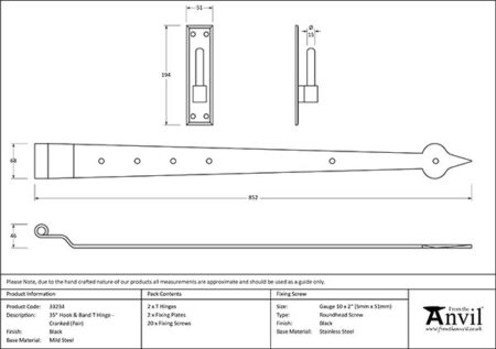 Black 35" Hook & Band Hinge - Cranked (pair) | 33234 - Image 2