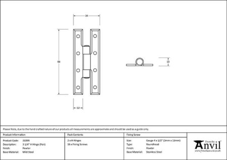 Pewter 3¼" H Hinge (pair) | 33399 - Image 2