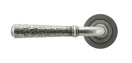 From the Anvil Pewter Hammered Newbury Lever on Rose Set (Plain) - Pewter Patina - Image 3