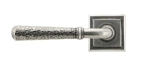 From the Anvil Pewter Hammered Newbury Lever on Rose Set (Square) - Pewter Patina - Image 3