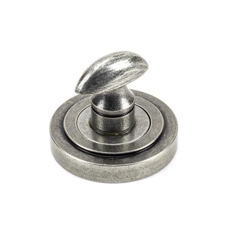 From the Anvil Pewter Round Thumbturn Set (Art Deco) - Pewter Patina - Image 3