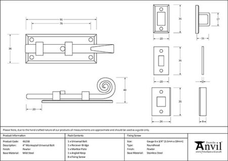 Pewter 4" Monkeytail Universal Bolt | 46238 - Image 2