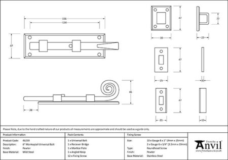 Pewter 6" Monkeytail Universal Bolt | 46239 - Image 2