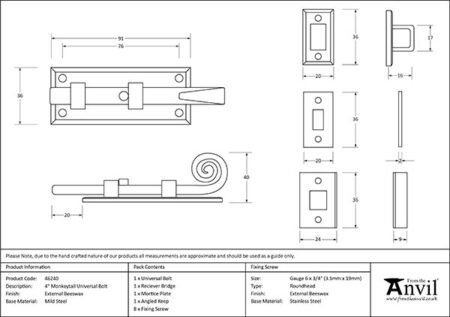 External Beeswax 4" Monkeytail Universal Bolt | 46240 - Image 2