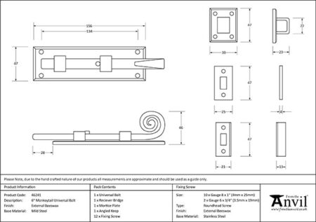 External Beeswax 6" Monkeytail Universal Bolt | 46241 - Image 2