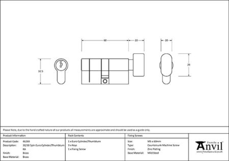 Lacquered Brass 30/30 5pin Euro Cylinder/Thumbturn KA | 46269 - Image 2