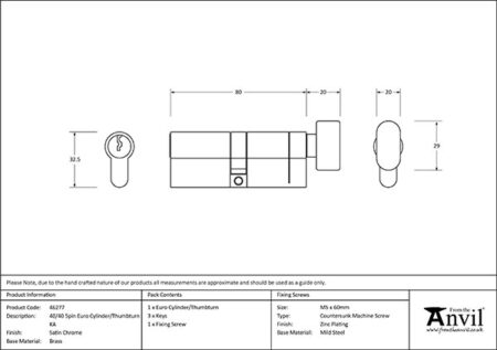 Satin Chrome 40/40 5pin Euro Cylinder/Thumbturn KA | 46277 - Image 2