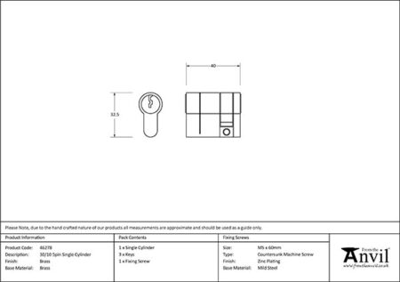 Lacquered Brass 30/10 5pin Single Cylinder | 46278 - Image 2