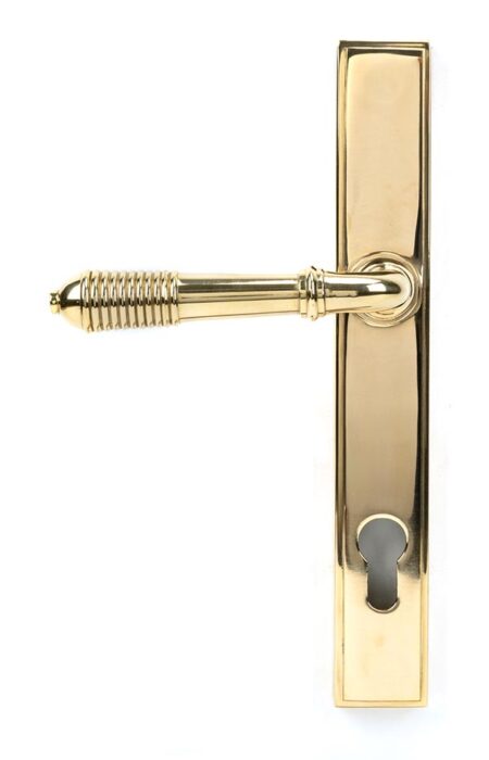 Polished Brass Reeded Slimline Lever Espag. Lock Set | 46545 - Image 3