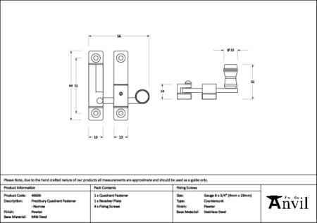 From the Anvil Prestbury Quadrant Fastener - Narrow - Image 2