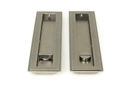 From the Anvil Pewter 250mm Art Deco Rectangular Pull - Privacy Set - Pewter Patina - Image 3