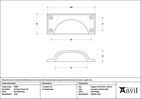 Burnished Brass Art Deco Drawer Pull | 50967 - Image 2