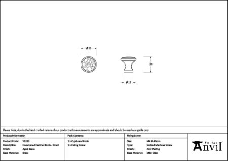 Aged Brass Hammered Cabinet Knob - Small | 51283 - Image 2