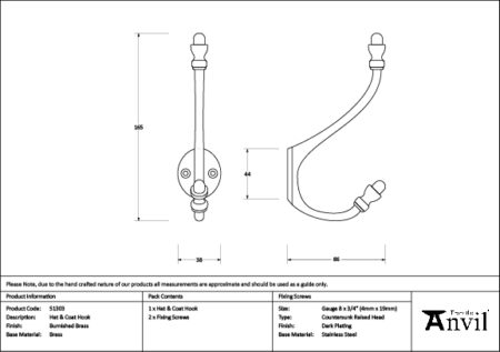 Burnished Brass Hat & Coat Hook | 51303 - Image 2