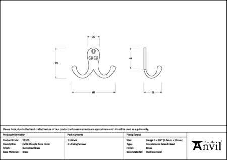 Burnished Brass Celtic Double Robe Hook | 51305 - Image 2