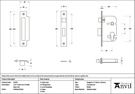 Polished Nickel 2½" Euro Profile Sash Lock | 51378 - Image 2