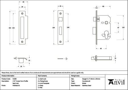From the Anvil Polished SS 2½" Euro Profile Sash Lock - Image 2