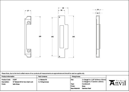 ½" Rebate Kit for Euro Sash Lock - Image 2