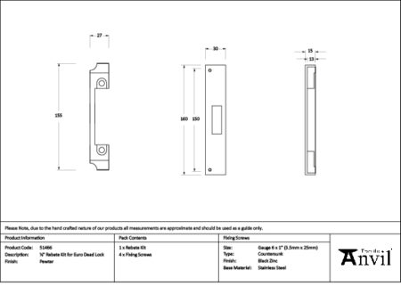 Pewter ½" Rebate Kit for Euro Dead Lock | 51466 - Image 2