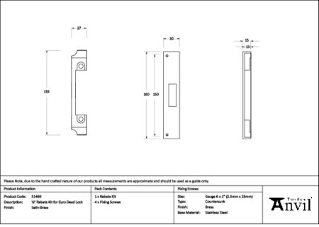 Satin Brass ½" Rebate Kit for Euro Dead Lock | 51469 - Image 2