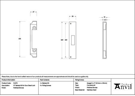 Polished Bronze ½" Rebate Kit for Euro Dead Lock | 51474 - Image 2