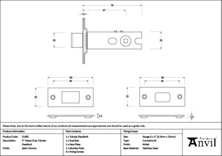 Satin Chrome 3" Heavy Duty Tubular Deadbolt | 51492 - Image 2