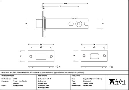 Polished Bronze 4" Heavy Duty Tubular Deadbolt | 51704 - Image 2