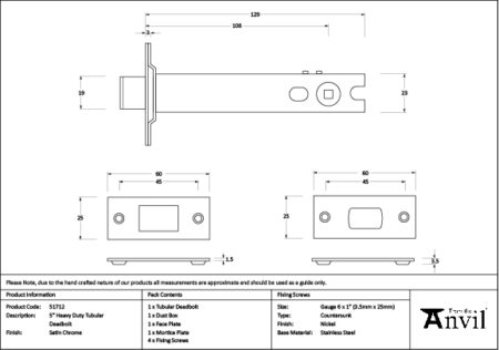 Satin Chrome 5" Heavy Duty Tubular Deadbolt | 51712 - Image 2