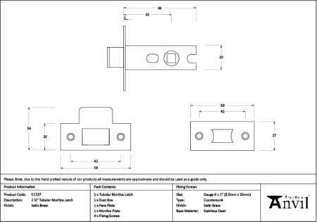 Satin Brass 2½" Tubular Mortice Latch | 51727 - Image 2
