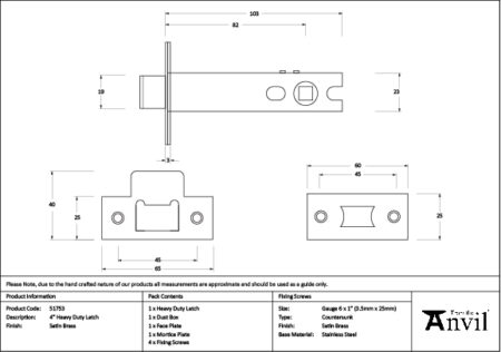 Satin Brass 4" Heavy Duty Latch | 51753 - Image 2
