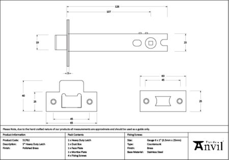 Polished Brass 5" Heavy Duty Latch | 51762 - Image 2