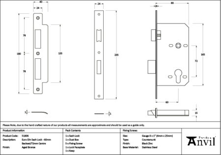 Aged Bronze Euro Din Sash Lock - 60mm Backset/72mm Centre | 51806 - Image 2